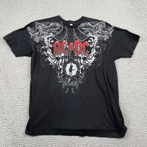 AC/DC T-Shirt Mens Large Black Black Ice World Tour Graphic Rock Band Tee